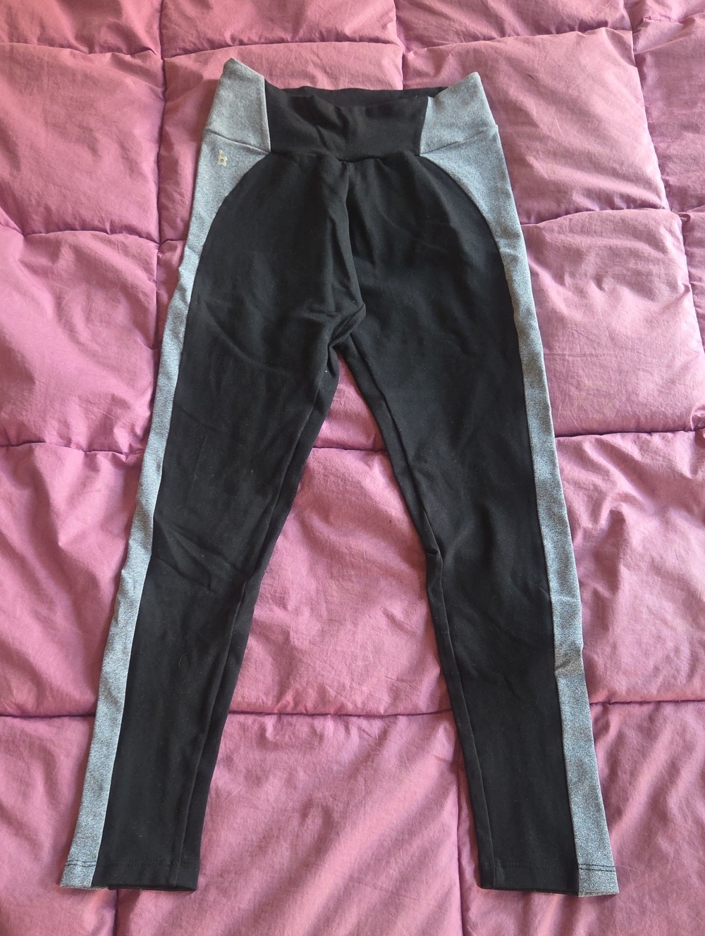 Brasil Sul Long Black Leggings w Heather Gray Bold Side Stripe size S/M